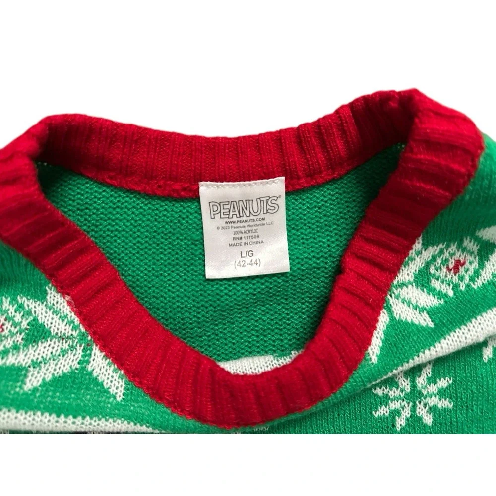 Peanuts Snoopy Doghouse Ugly Christmas Sweater Green Knitted Pullover Men's Sz L